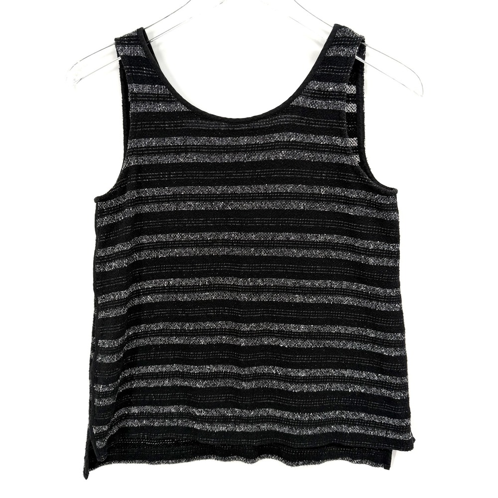 Madewell Striped Textured‎ Knit Terry V-Neck Tank Top XXS Black White F4466